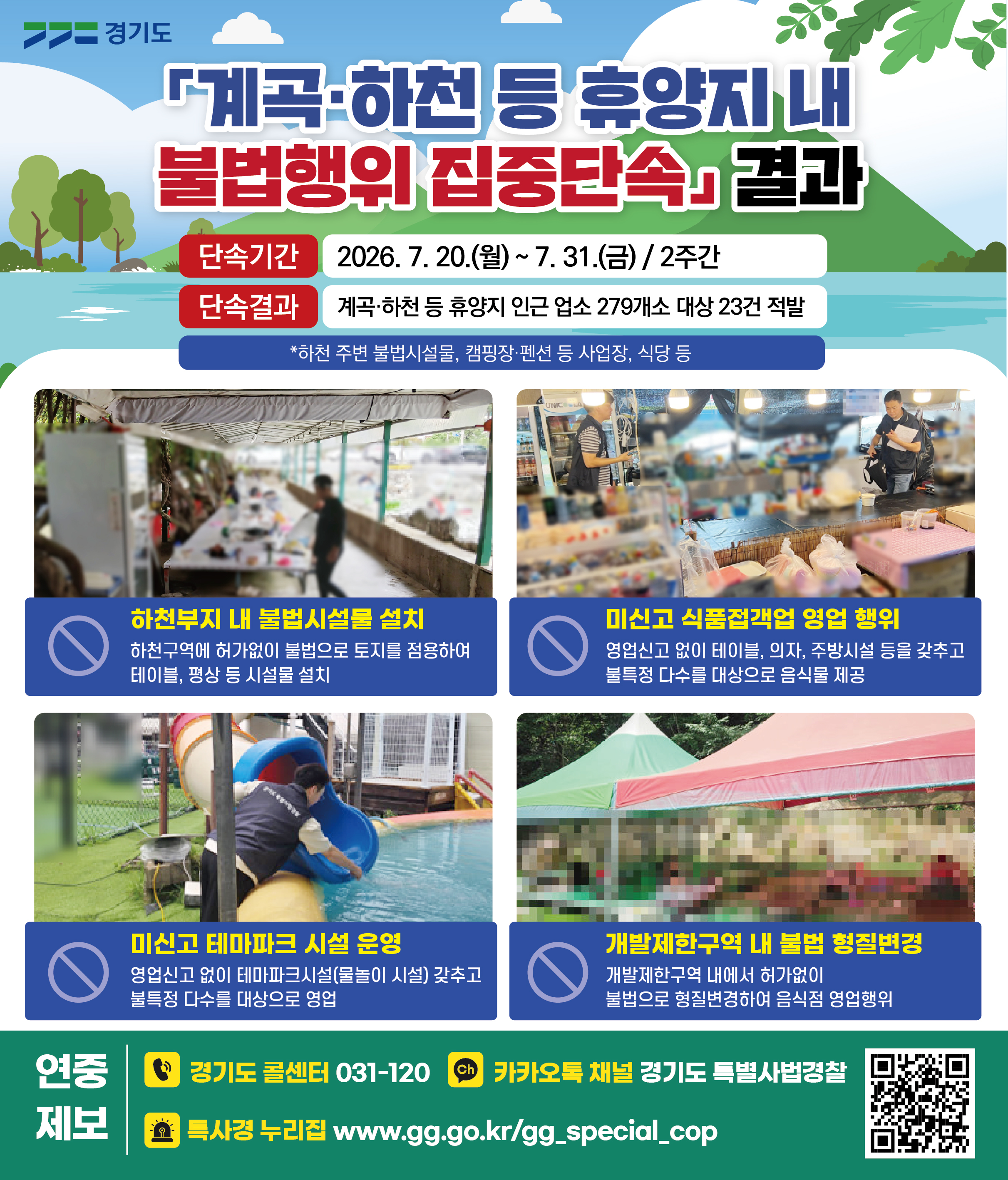 계곡·하천에 평상치고 음식팔고… 경기도, 여름철 휴양지 불법행위 적발