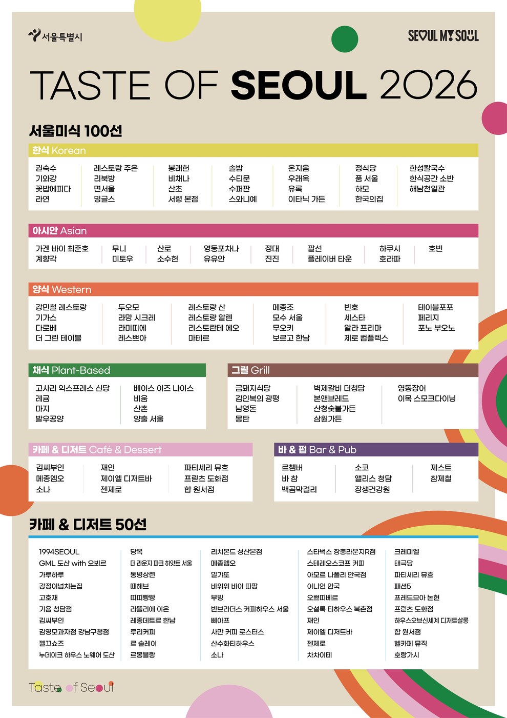 서울시, 2026 서울미식 100선 발표…서울미식주간 10월 개최