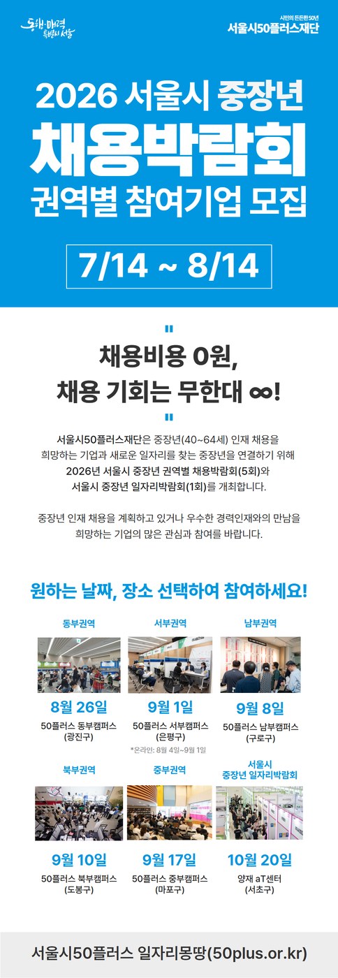 서울시, 중장년 채용 희망기업 300개사 모집 및 박람회 참가비 지원