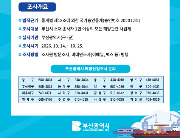 부산시, 「2025년 기준 부산해양산업조사」 실시