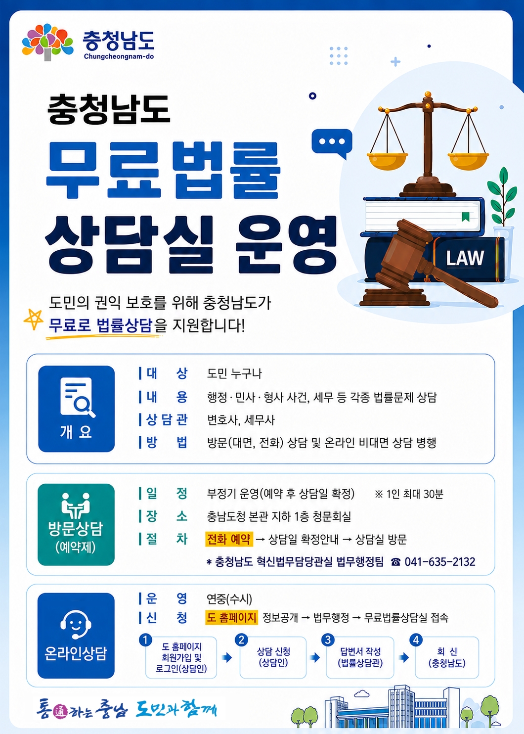 “맞춤형 상담제공 ‘충남무료법률상담실’ 든든해요!”