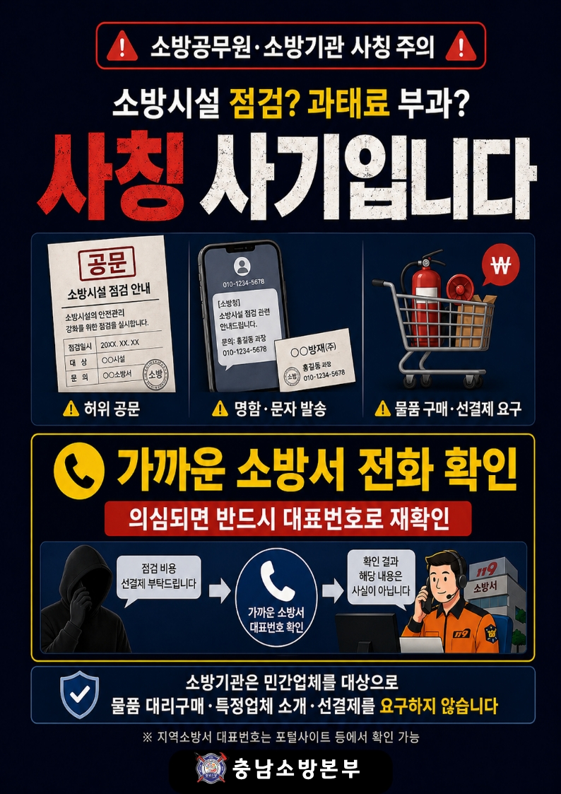 ‘소방기관 사칭’ 물품 구매 유도 즉시 신고