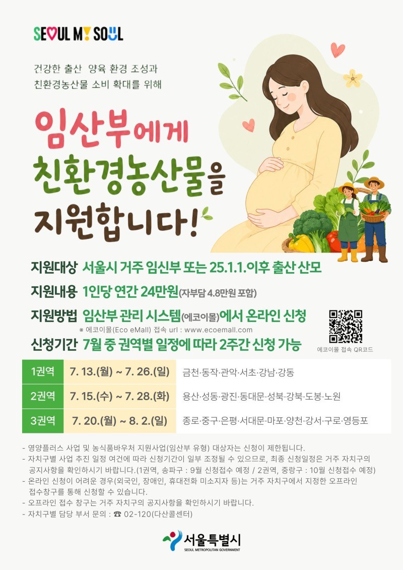 서울시, 임산부 2만 9천 명에 친환경농산물 연 24만 원 지원 시작