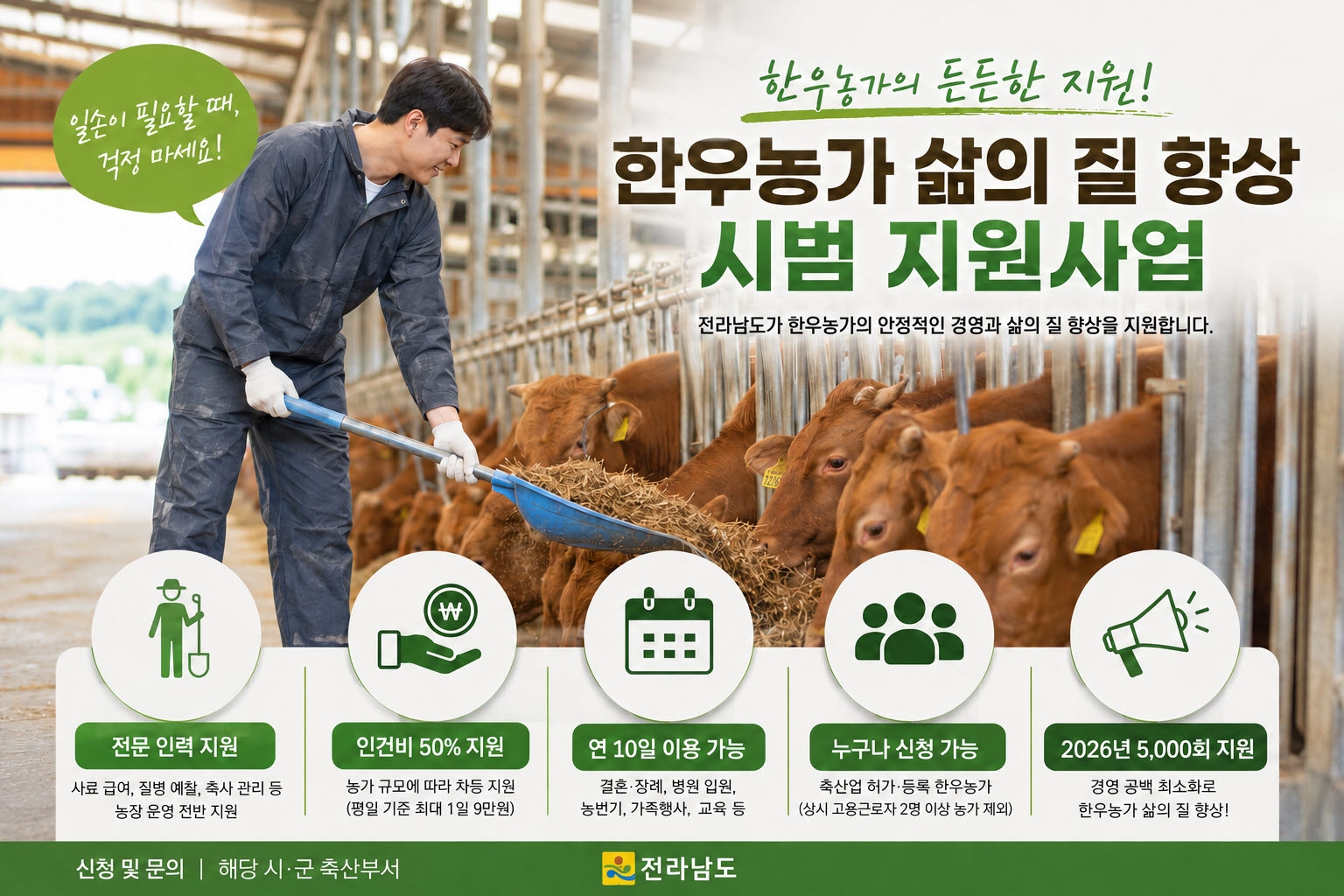 전남도, 한우농가 대체인력 지원으로 삶의 질 향상 추진
