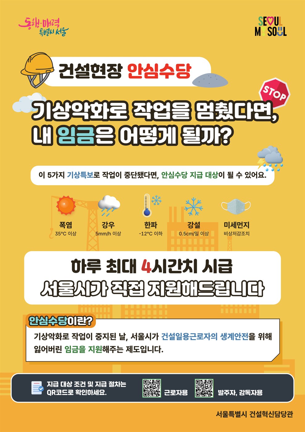서울시가 건설약자의 안전과 소득보전을 위해 정책을 추진하고 있다