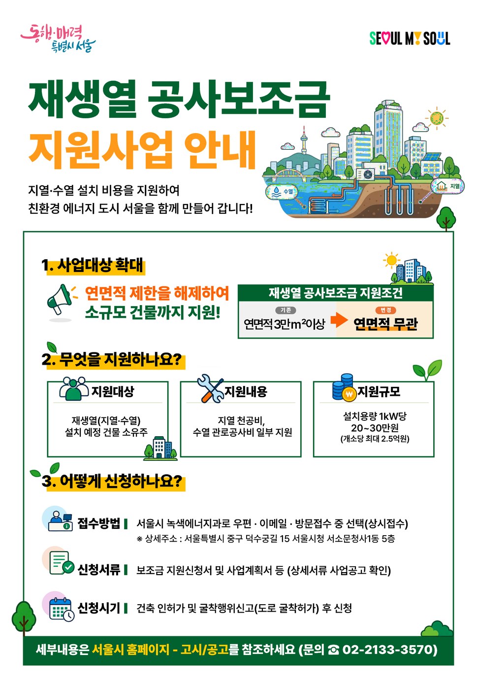 서울시, 민간 신축건물 재생열 설치 연면적 제한 없이 지원 확대