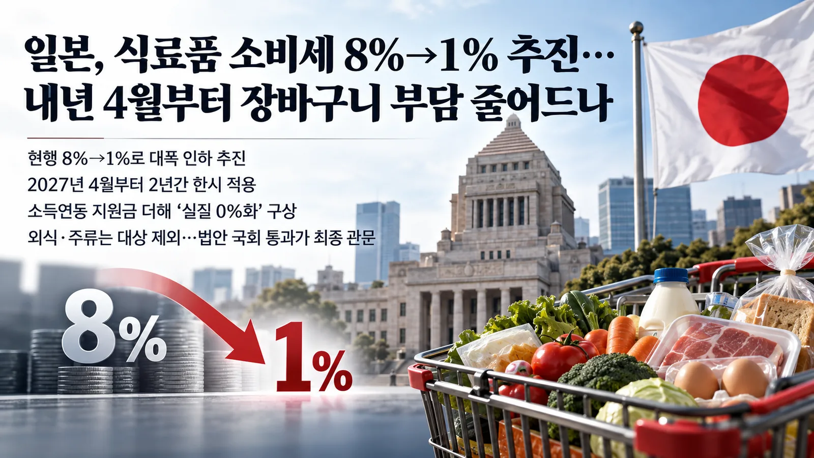 일본 정부, 식료품 소비세 8%→1% 추진…내년 4월 장바구니 얼마나 싸질까